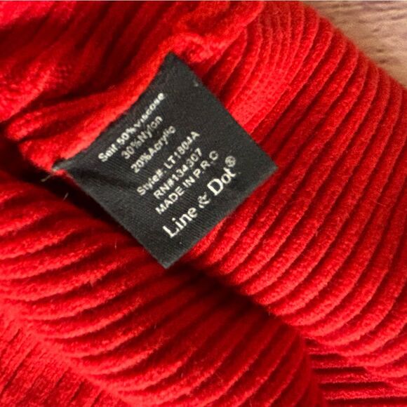 Line & Dot Anthro Adler Red Ribbed Sweater Mock Neck Balloon Sleeve Large L - Picture 5 of 10